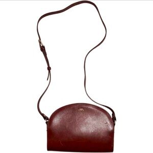 A.P.C. France Demi-Lune Genuine Leather Crossbody Bag Purse in Cognac $555
